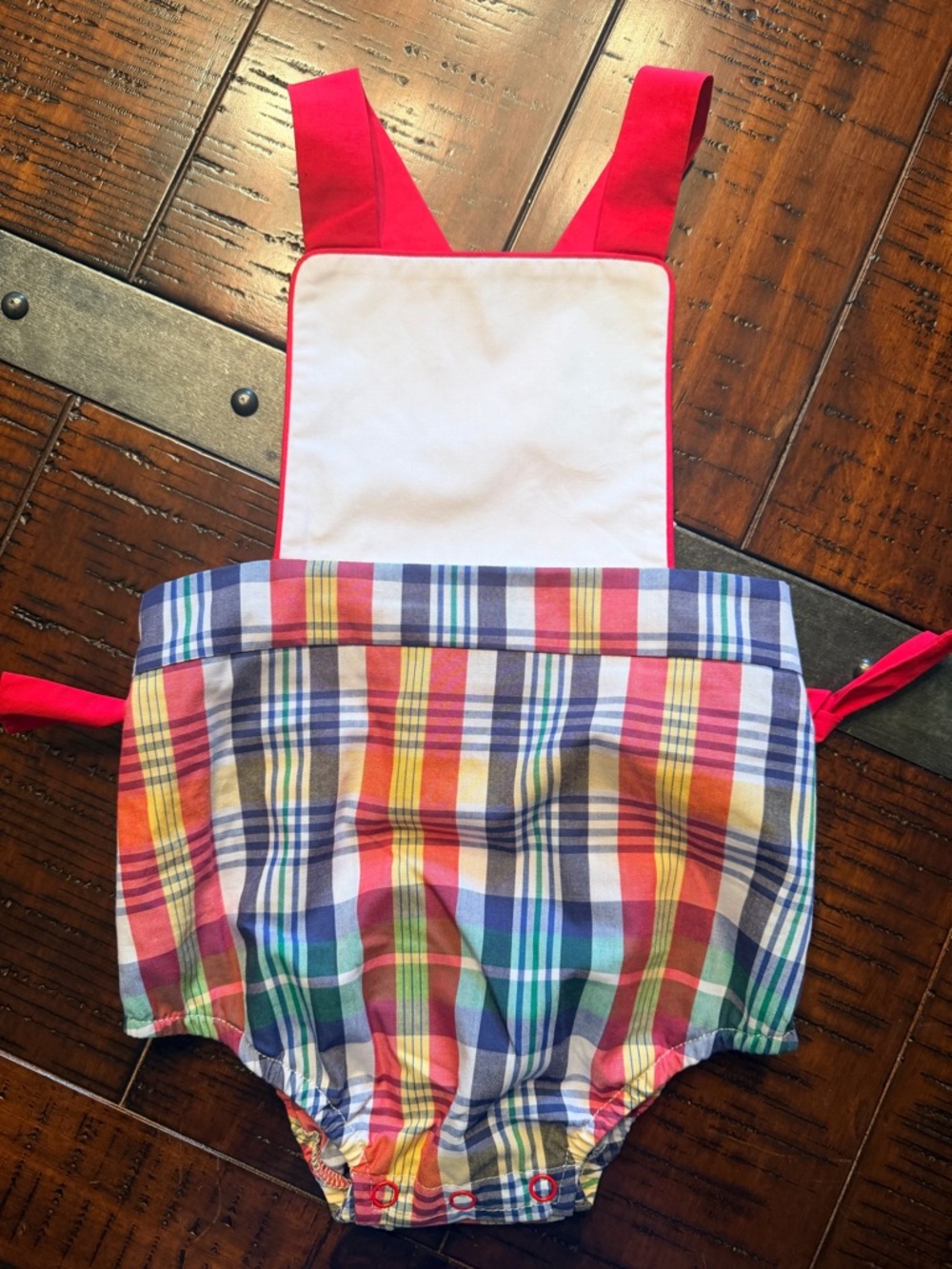 The Beaufort Bonnet Company Multicolor Plaid Toddler Romper with Red Straps